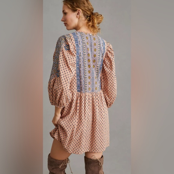 By Anthropologie Embroidered Tunic Mini Dress Medium - Picture 5 of 11